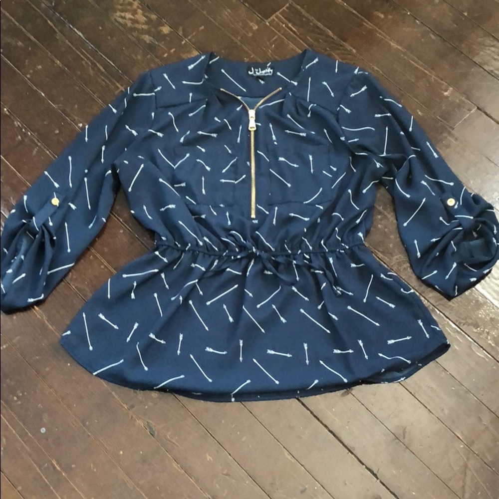 Justify Navy Blouse Zipper Sheer Juniors Sz Large